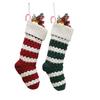 1Pc Christmas Stocking Knitted Red Green White Striped Large Capacity Reusable Xmas