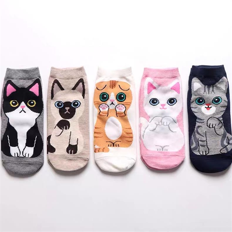 Women Cartoon Flat Boat Socks Korean Style Adorable Cat Dog Design Cotton Short Socks For Spring Autumn Comfortable Ankle Socks