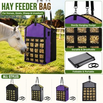 Portable Large Capacity Hay Bag for Horses Livestock Feeding Durable Outdoor Hay Storage Sack with Mesh Front and Hanging Strap