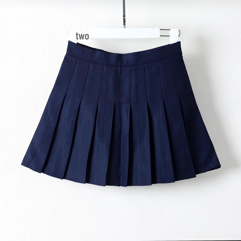 Spring 2025 Women's High Waist Plaid Pleated Skirt - Black A-Line Slimming College Style