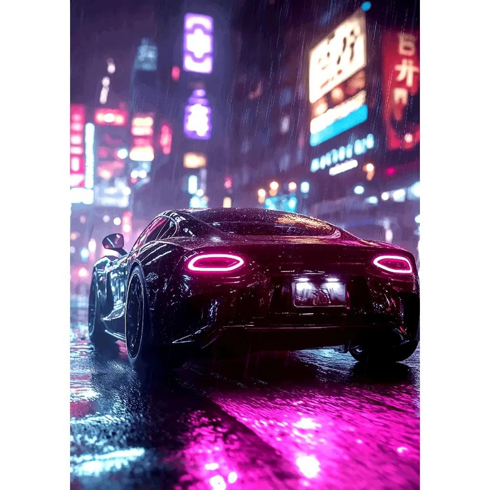 High Tech Super Car Poster Luxury Car LED Sports Races Neon Lit City Prints Canvas Painting Wall Picture Home Man's Room Decor
