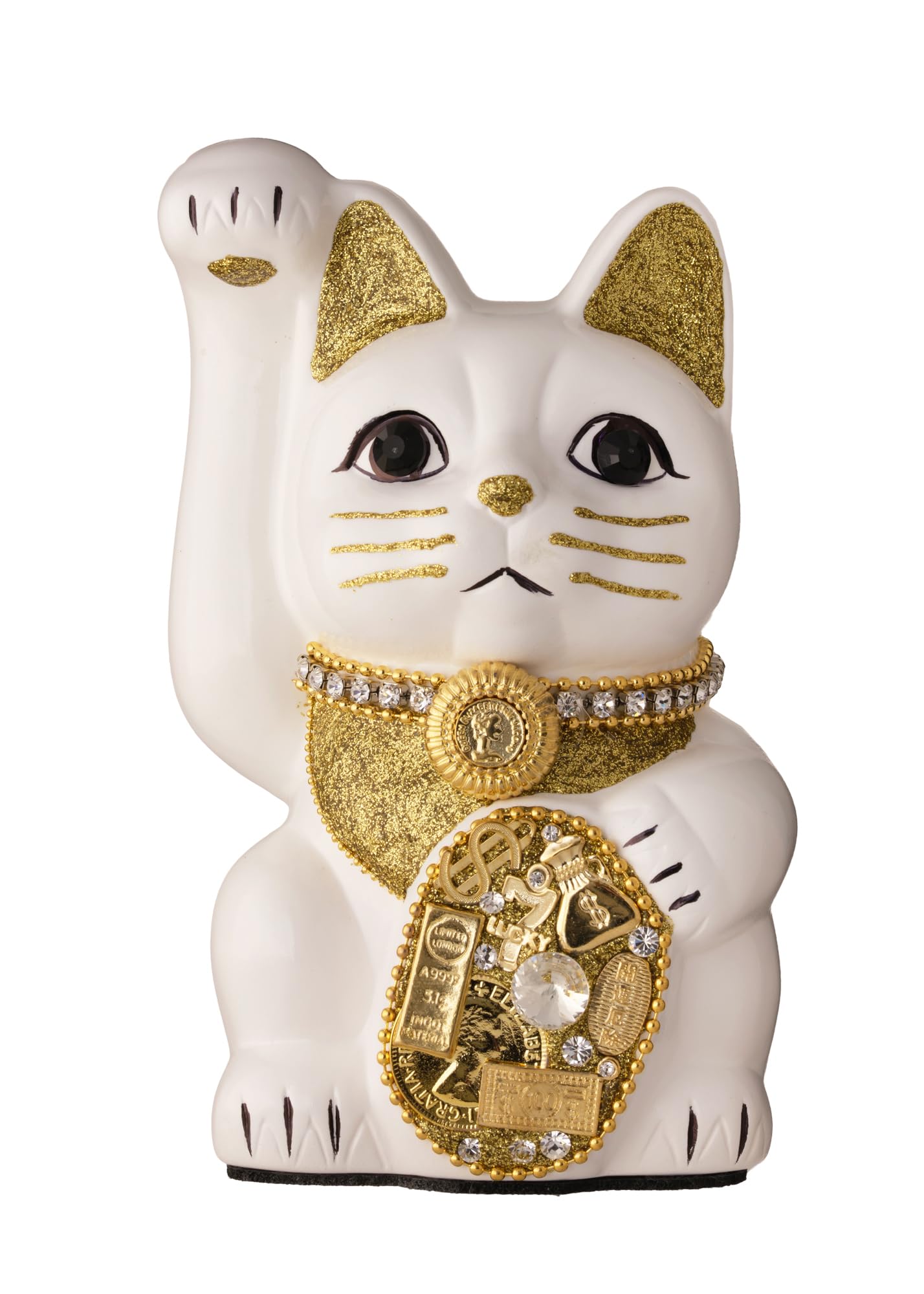Lucky Cat Millionaire Cat Right Paw Raised Ceramic Lucky Cat Auspicious Feng Shui Ornament (M-SIZE White) / _ Maneki-neko (ml_M White)