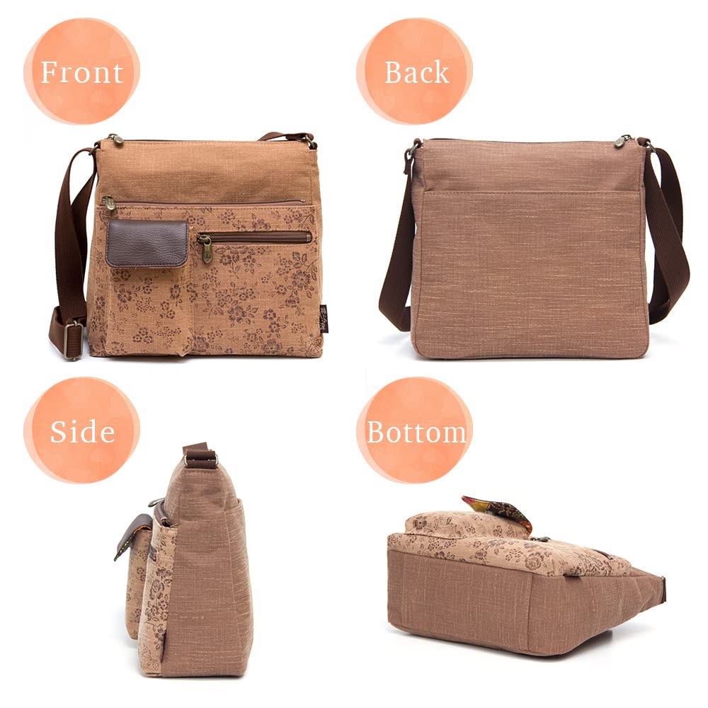 Creare Kiki Dames Schoudertas, Lichtgewicht, Crossbody, Gemaakt in Japan, Kaki Tannine Geverfd, Kimono Stijl, Multifunctionele Zak Schoudertas