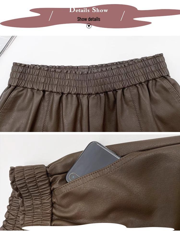 2025 Sleek High-Waist Leather A-Line Shorts: Versatile, Casual, Loose-Fit for Spring & Autumn