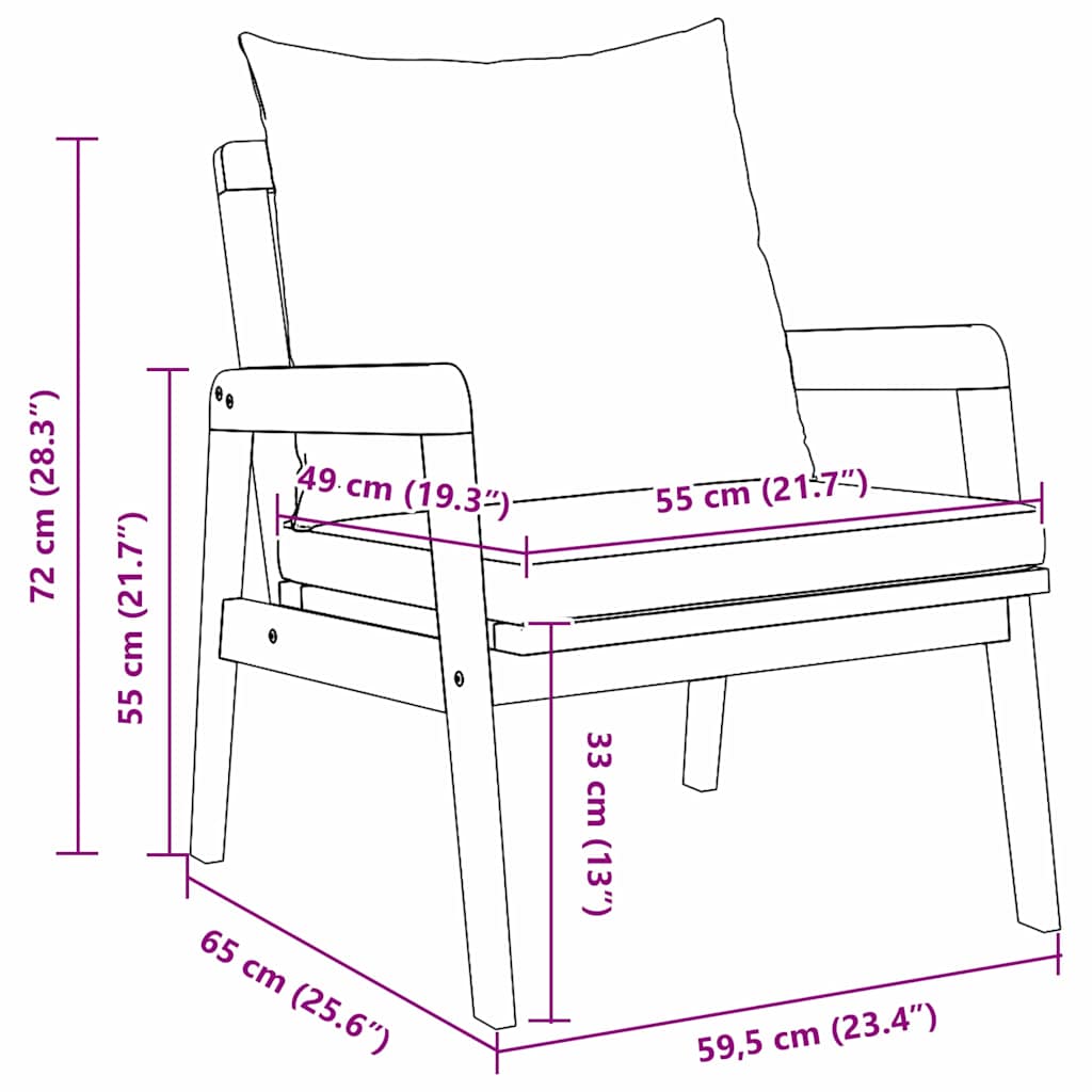 Garden Chair with Cushions 2 Pieces Oil Natural Finish 65 X 59.5 X 72 Cm