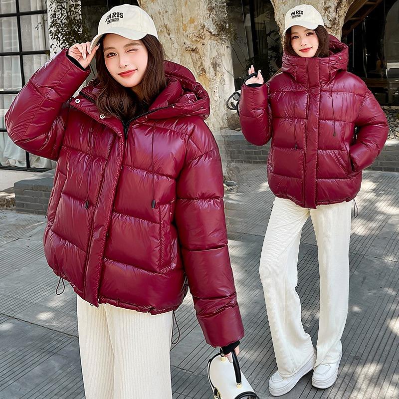 Fluffy jacket new winter short women's hooded cotton clothes glossy leave-in bread clothes thickened