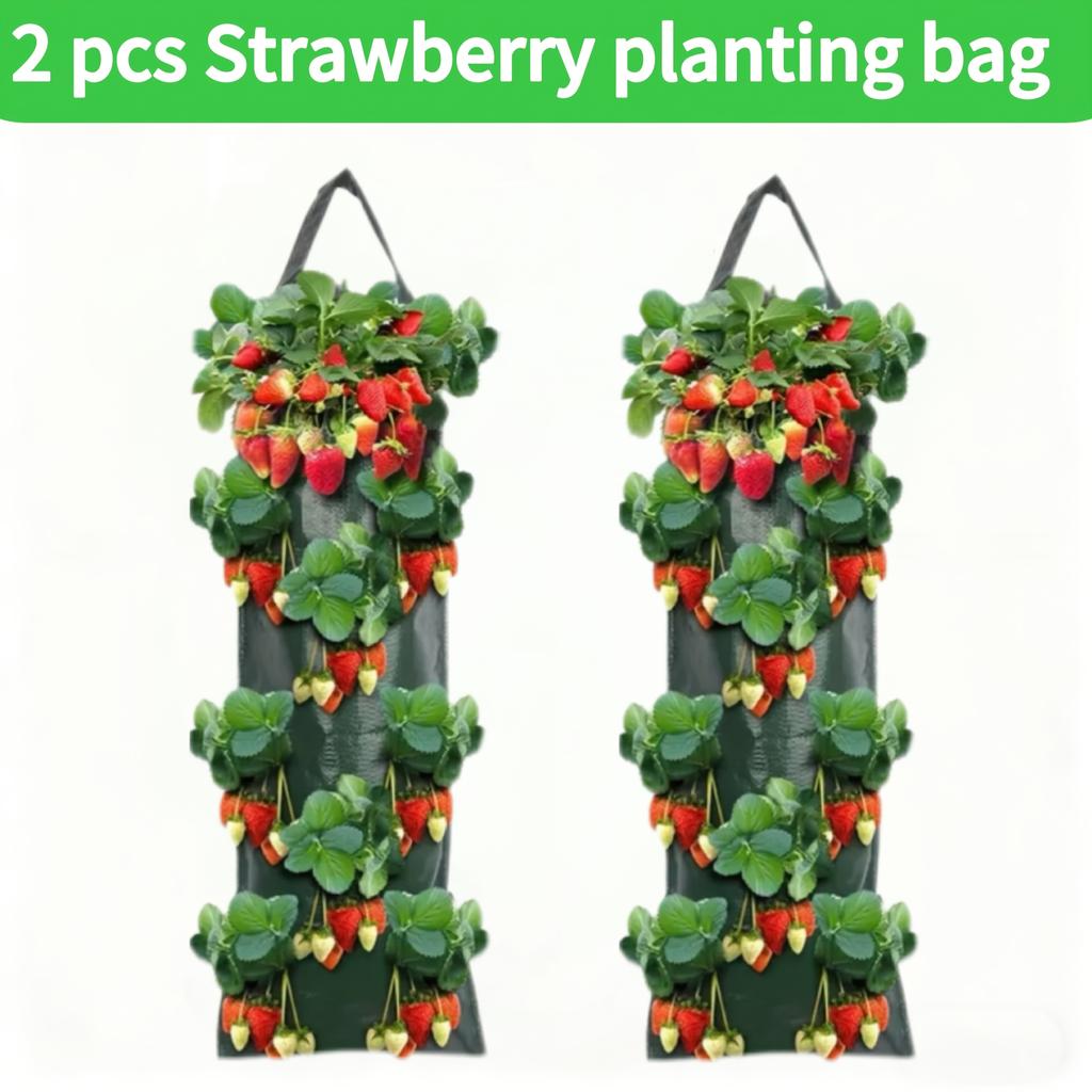 2pcs Wall-Mounted Strawberry Grow Bags, Hanging Planter Bags, Multi-Hole Strawberry Planting Bags for Balcony and Garden, Breathable, Water-Permeable