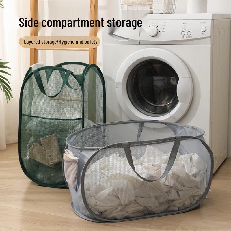 Large Foldable Mesh Laundry Hamper – Bathroom Dirty Clothes Basket Storage