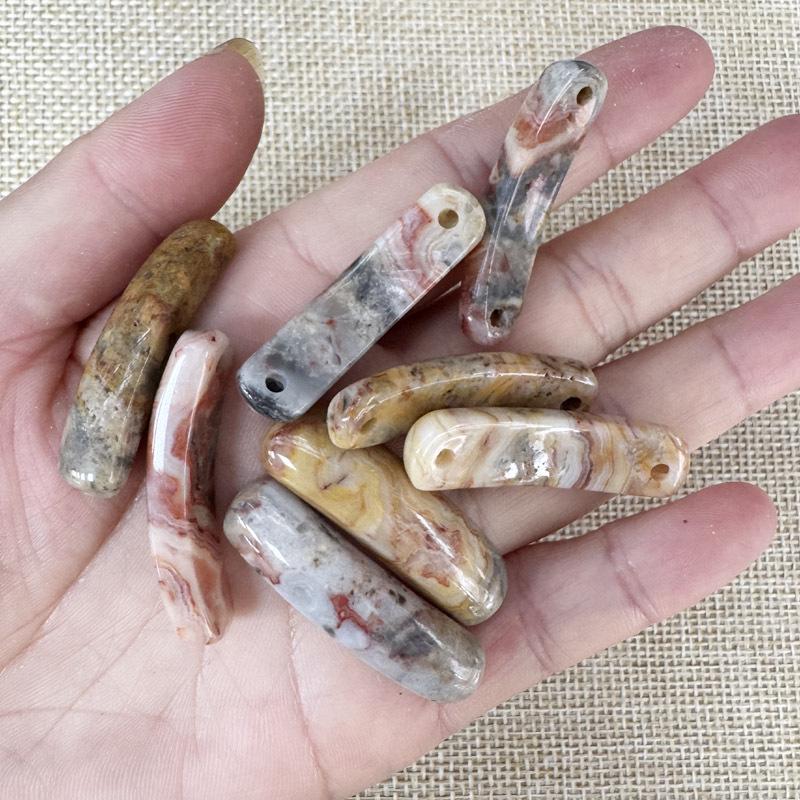 Natural Amethyst & Rose Quartz Bent Tube Connector for DIY Bracelets