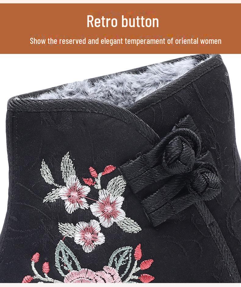 Embroidered High Boots: Warm, Non-Slip, Soft-Soled Cotton Shoes for Elderly - Ethnic Style, Perfect for Winter