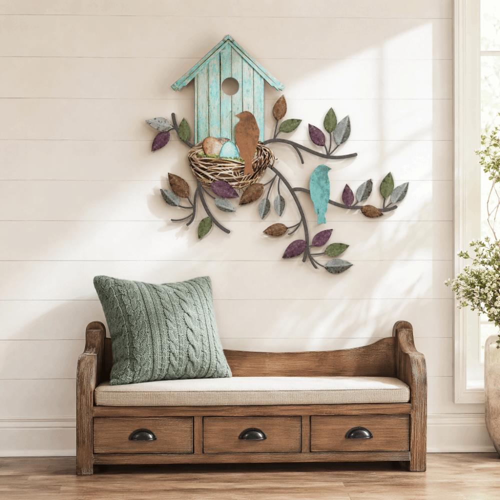 Rustic Design Metal Wall Decor Outdoor Art Tree Leaf Wall Decor Hanging Metal Tree Living Room