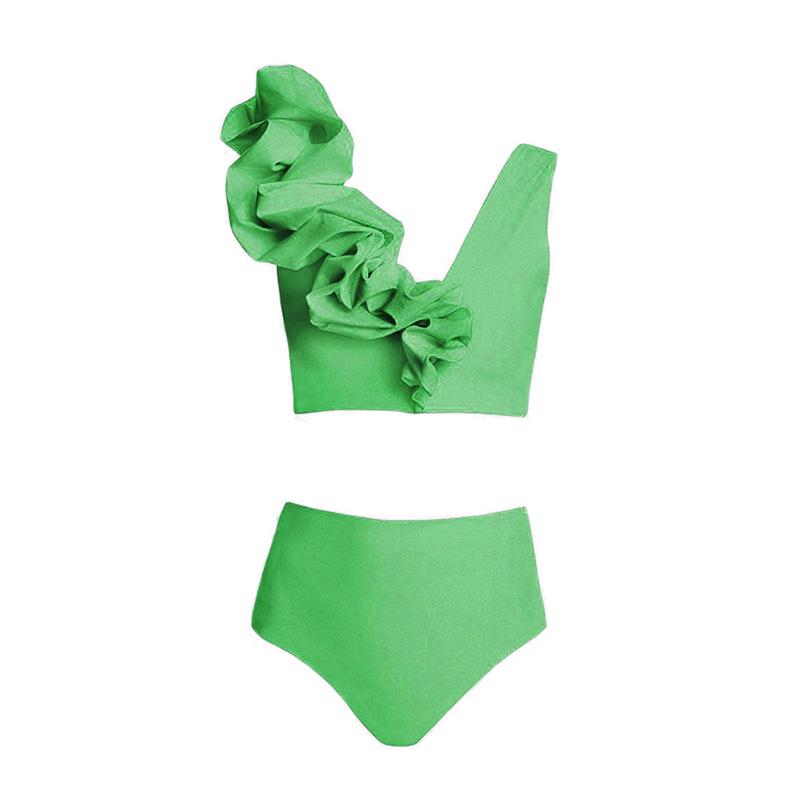 

Women s Three-Piece Ruffled Lace-Up Bikini Swimsuit Set Medium зелений