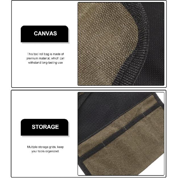 Uonlytech Rollwerkzeugtasche Leinwand Aufrollbare Tasche Schraubenschlüssel-Organizer mit Taschen Holz schnitzwerkzeuge Meißel Handwerkzeuge Tasche für Mechaniker Schreiner