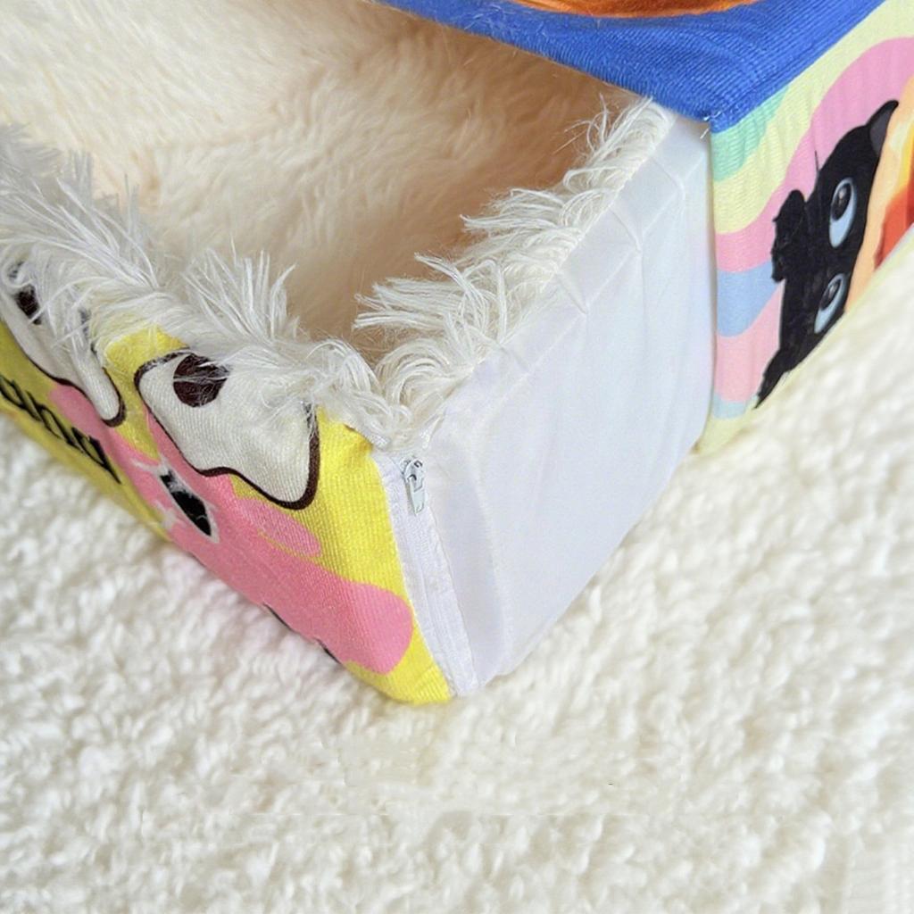 BOOTEELY Cartoon Hamburger Black Cat Snack Box Plush Cat Bed Spacious Cozy Pet Nest For Cats' Comfortable Rest With Cute Design