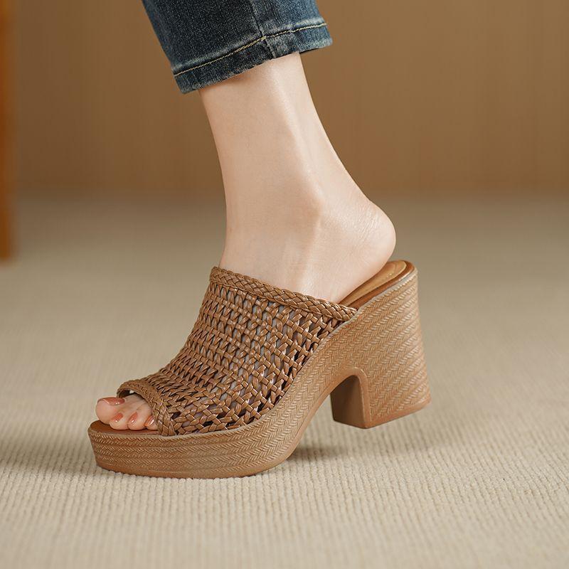 

Womens High Heels Sandal Retro Hollow Out Mesh Braided Wedge Heel Slipper Summer Simple Versatile Daily Casual Platform 2026 35