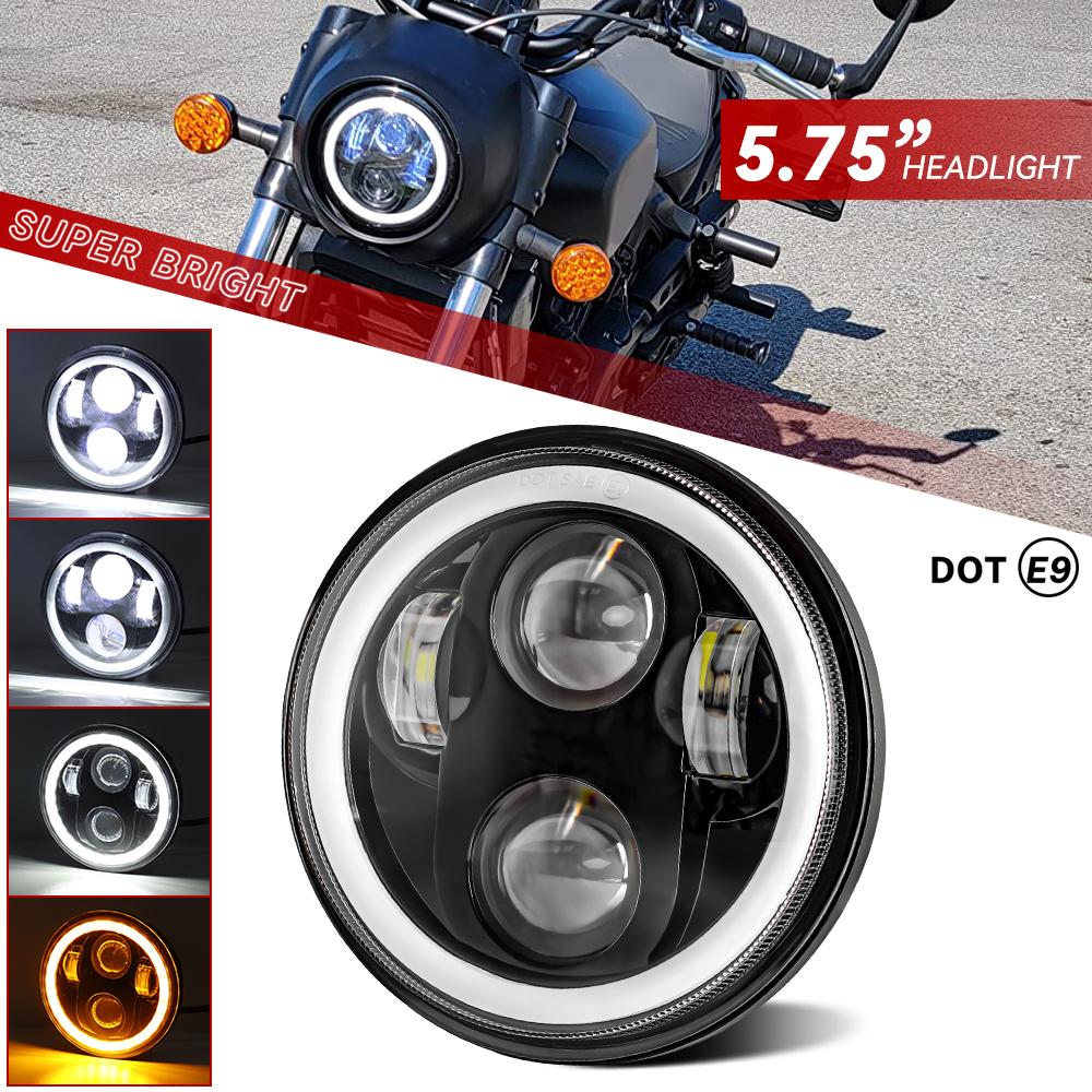5.75" Inch Black LED Headlight Projector Halo Ring High Low Beam Motorcycle 5 3/4" DRL Turn Signal for Sportster Dyna Iron 883