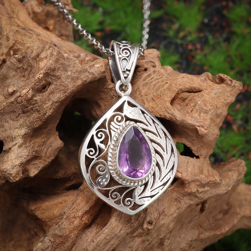 Drop-shaped Purple Gemstone Necklace, Fashionable and Versatile, Light Luxury, Popular Pendant Jewelry
