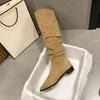 2025 autumn and winter new elastic boots square head low heel high tube fashion superb foreign style women's versatile stacking boots thin boots