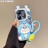 KEYSION Cute Ear Cartoon Case for Infinix Hot 40i with Lanyard Soft Silicone+PC Shockproof Phone Cover for Infinix Smart 8 HD