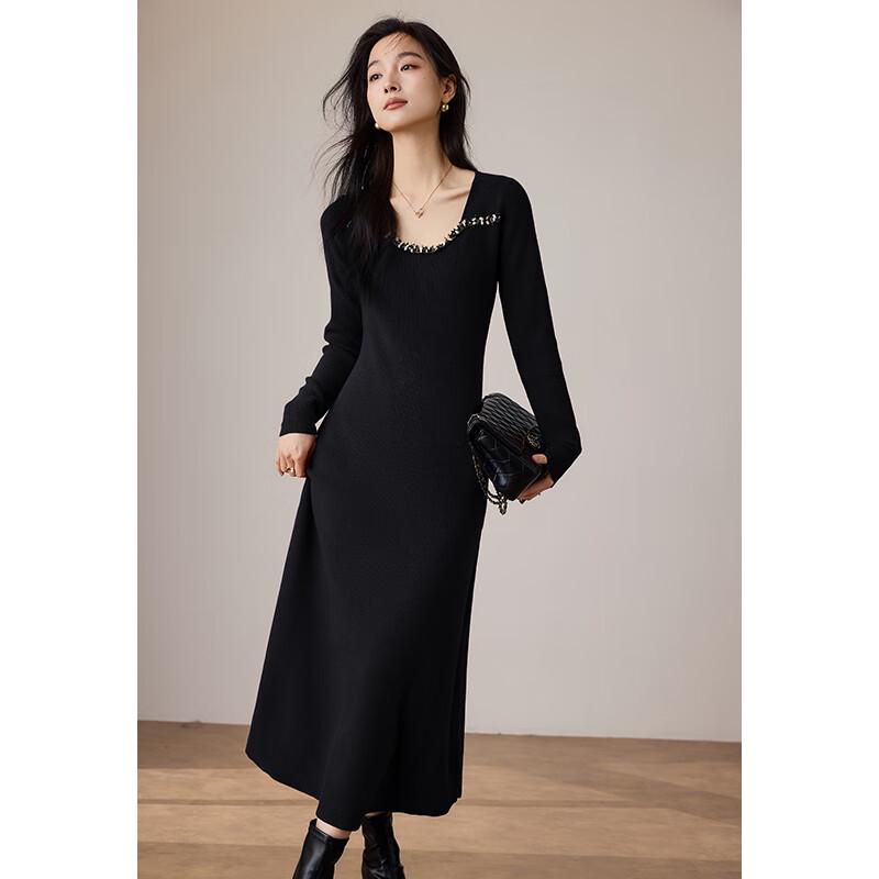 

VICTORIA&VERA Women s U-Neck Waist-Cinching Long Sleeve Knit Maxi Dress L