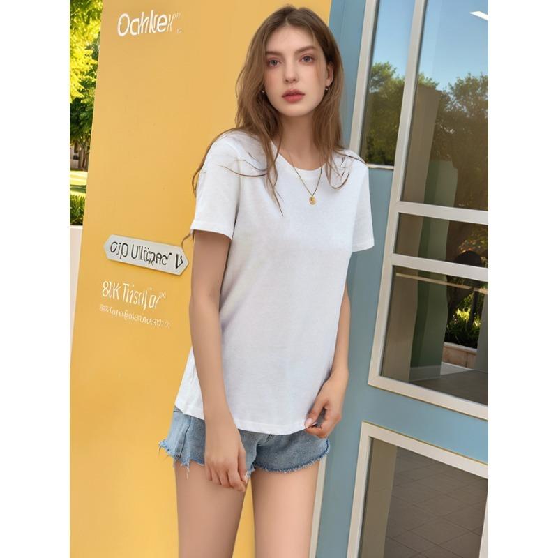 

Женская летняя новая повседневная футболка свободного кроя с круглым вырезом и коротким рукавом S белый