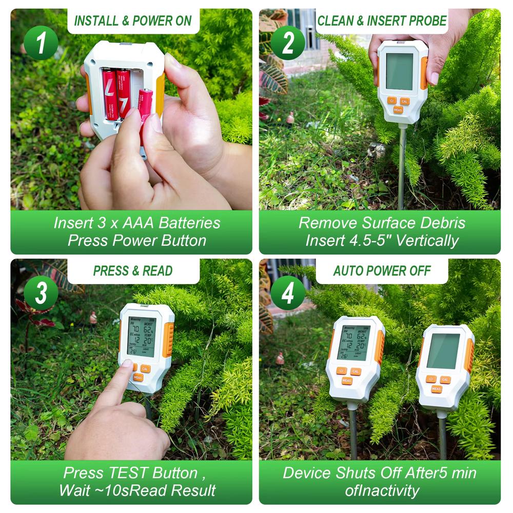 3/7 in 1 PH/EC/Temperature/Moisture/Air Temp/Fertility/Sunlight Soil Meter Detector Digital LCD Soil Tester for Garden