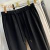 Men Suit Pants Drawstring Elastic Waist Straight Leg Solid Color Loose Formal Business Style Office Wear Trousers Ninth Pants