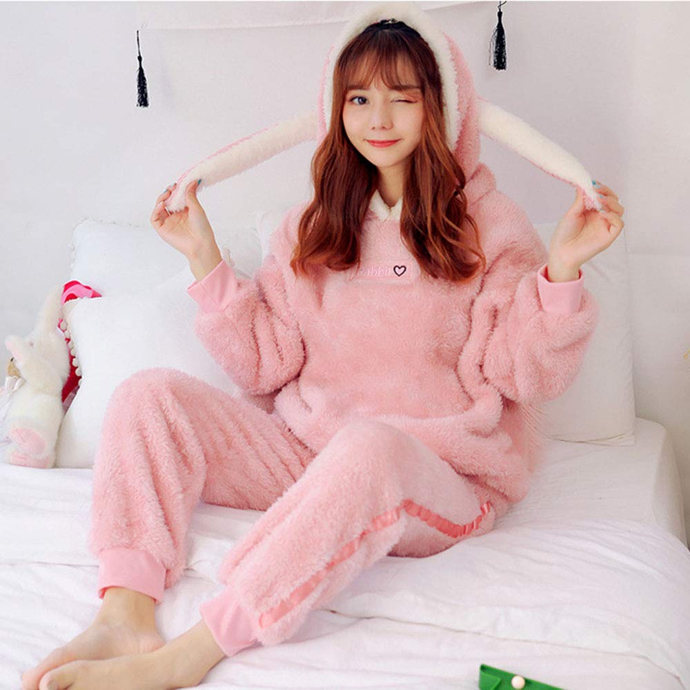 SYitong Long Sleeve Loungewear Cute Bear Fluffy Flannel Warm and Perfect for and Cute Rabbit Print Soft and Comfortable Size Women's Set, Design,