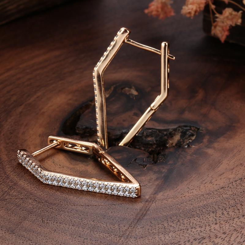 Temperament Zircon Geometric Earrings Ear Buckles Women's, Stylish Simple Rose Gold Pentagon Earrings, Jewelry