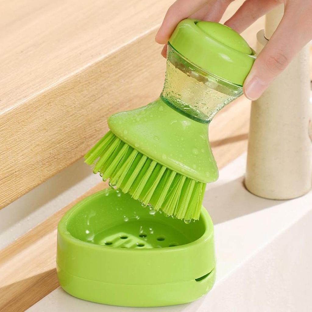 Dish Brush Soap Dispensing Pot Scrubber Dishwashing Brush with Holder for Pot Pan Sink Stove Cookware Bowl Cutting Board