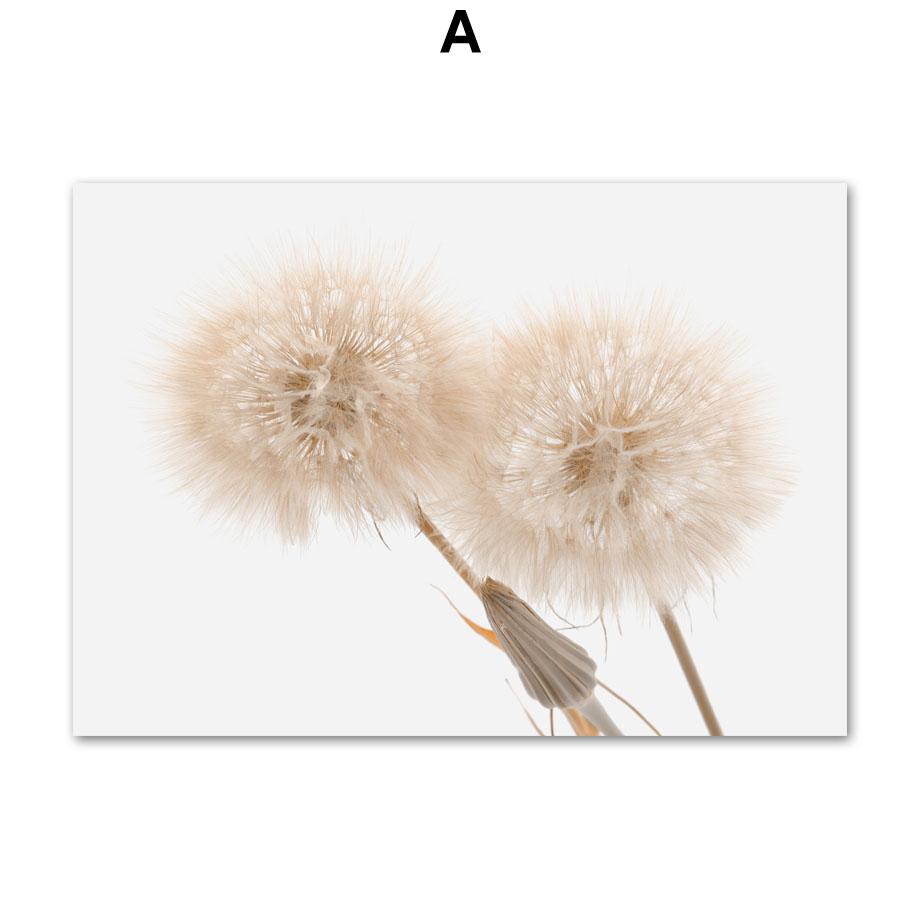 Wall Art Print Beige Dandelion White Flower Palm Leaf Grass Quotes Canvas Painting Nordic Poster Decor Pictures For Living Room