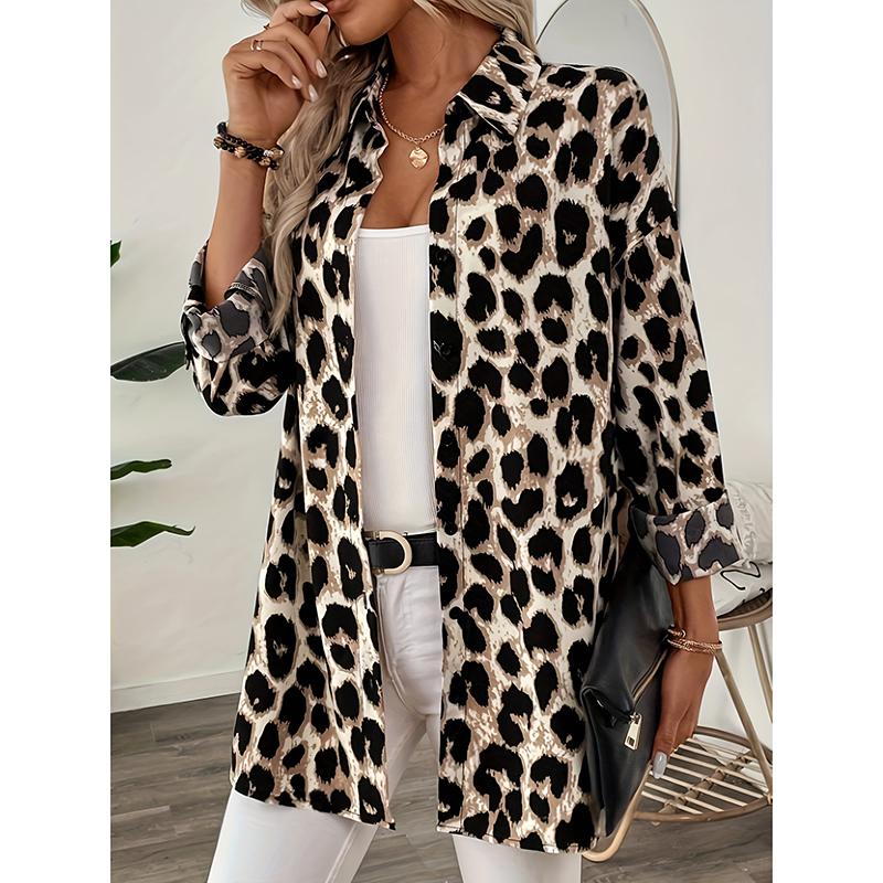 Spring New Elegant Long Sleeve Leopard Print Shirt Women Tops Fashion Loose Casual Blouse Women Vintage Single Breasted Street Female Blouses 25874