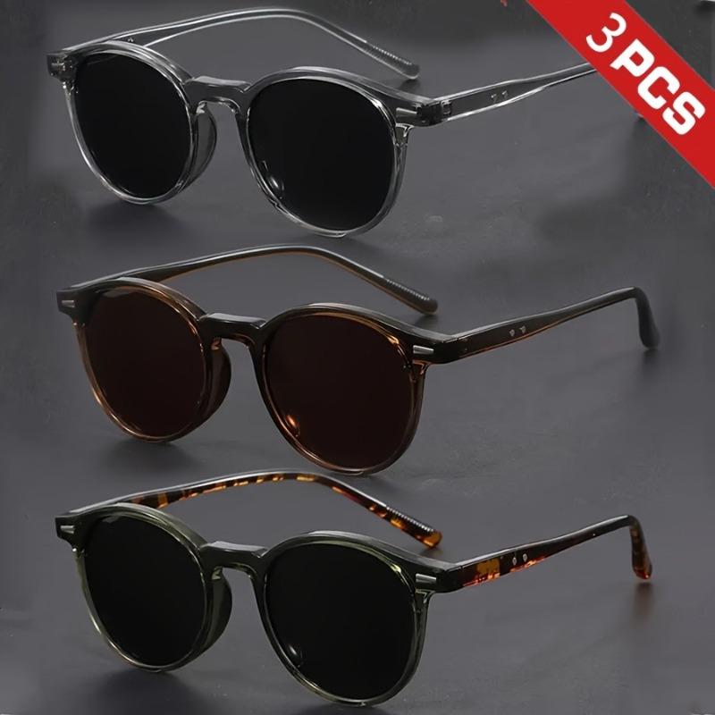 3PCS Retro Round Frame Mirror PC Lens Full Frame Glasses Set Made of TR90 Material for Both Men and Women