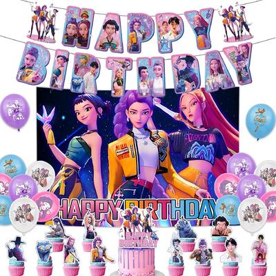 Demon Hunters Background Cloth Girl Party Room Decor Pink Christmas Party Supplies Balloon Scene Decoration Birthday Banner Gift