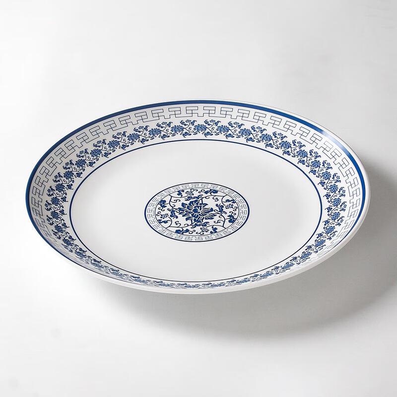 Melamine Blue & White Porcelain Deep Serving Plate