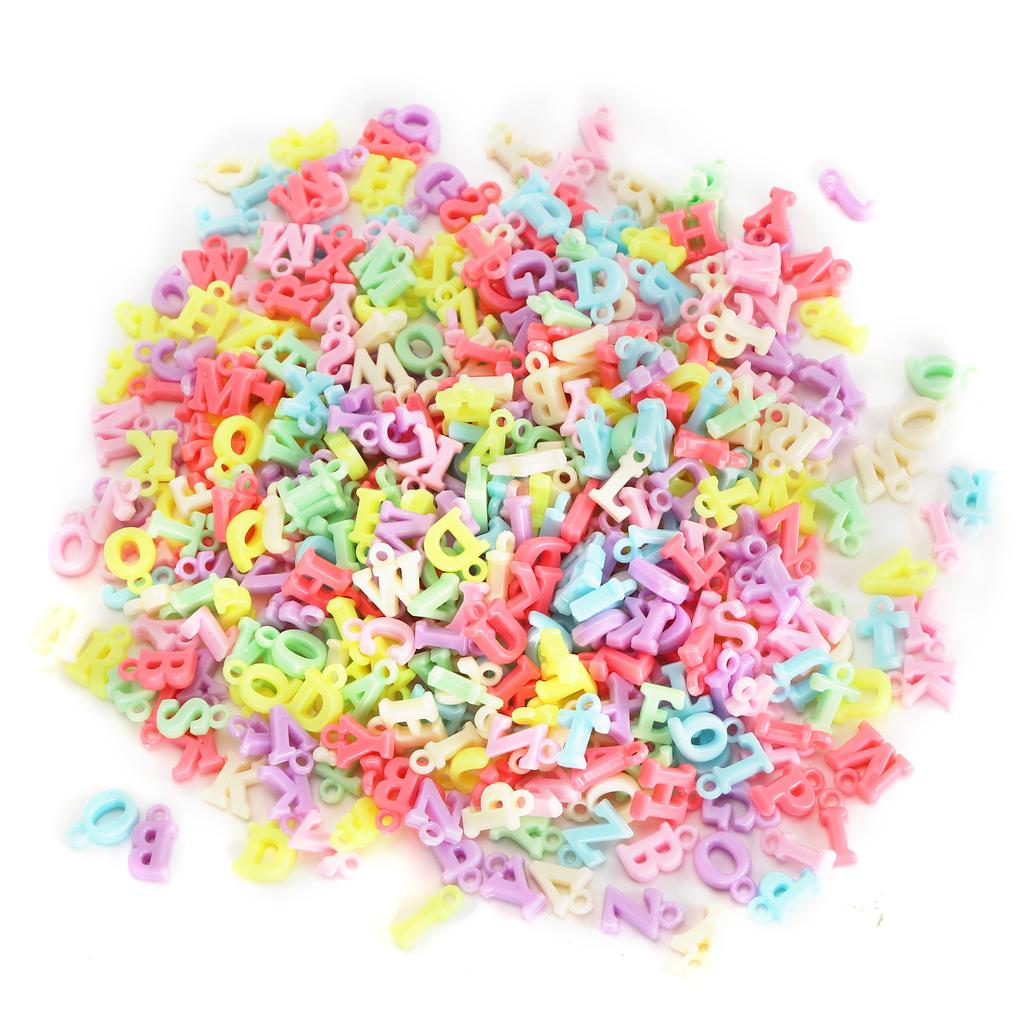 500Pcs Spacer Beads Colored Letter Plastic Hair Band Pendant Perforated Bead DIY Accessories