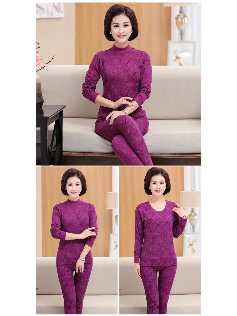 Women's Plus Size Cotton Warm Long Johns Set - Autumn Grandma Style