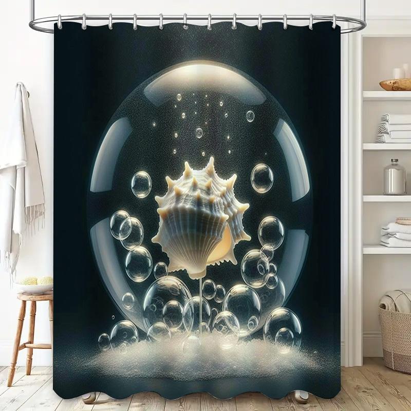 Seashell Shower Curtain Waterproof Non-Toxic Print Bath Decoration Perfect for Beach Themed Bathroom Decorations