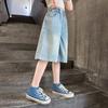 Pantalones cortos vaqueros de verano para niñas con bolsillo en forma de corazón para edades de 5 a 14 años. Pantalones capri vaqueros informales para niñas.