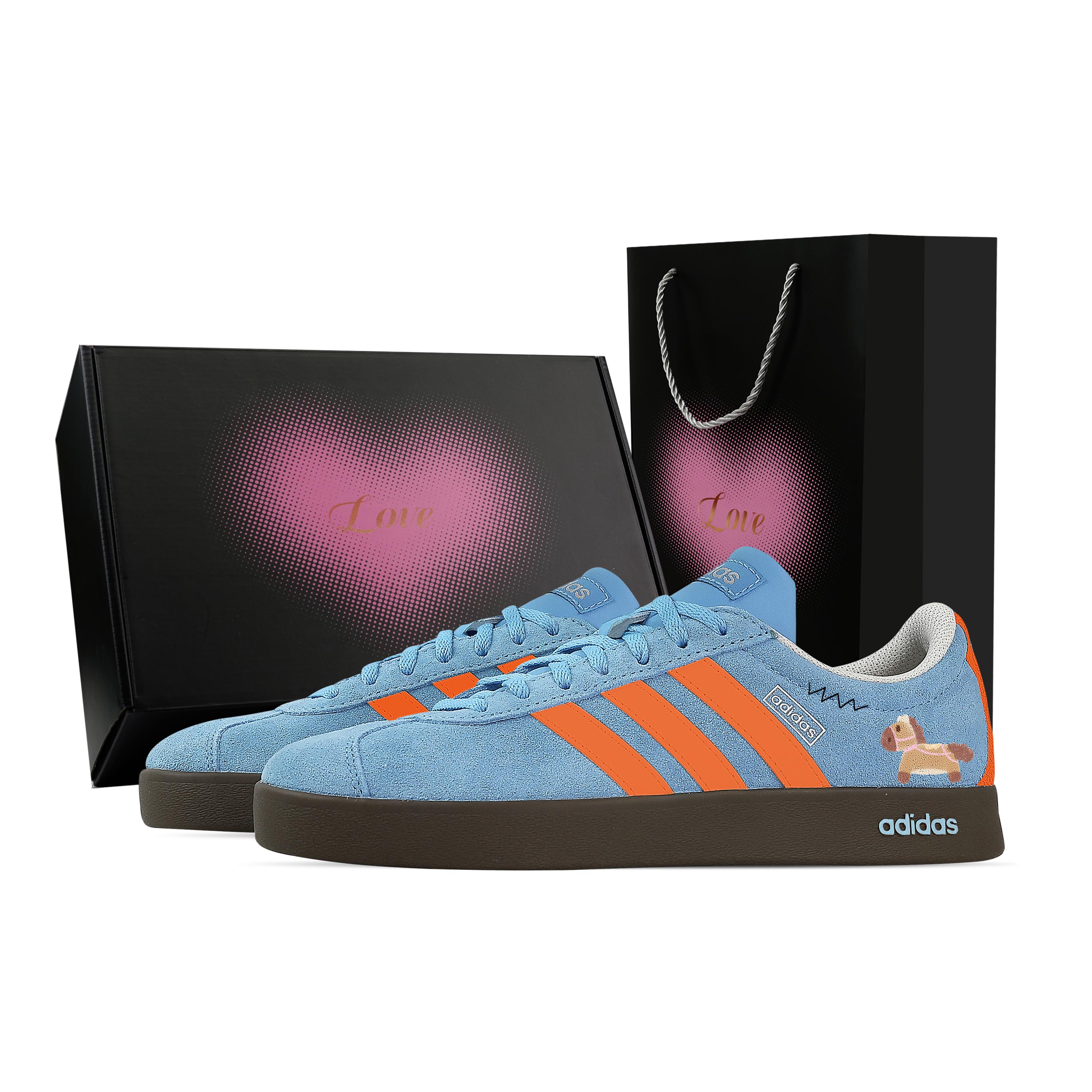 

Custom Adidas VL COURT 2.0 Rocking Pony, Heart Box Low top German Army Trainers Unisex Blue Orange JI0496(Team773--) 40
