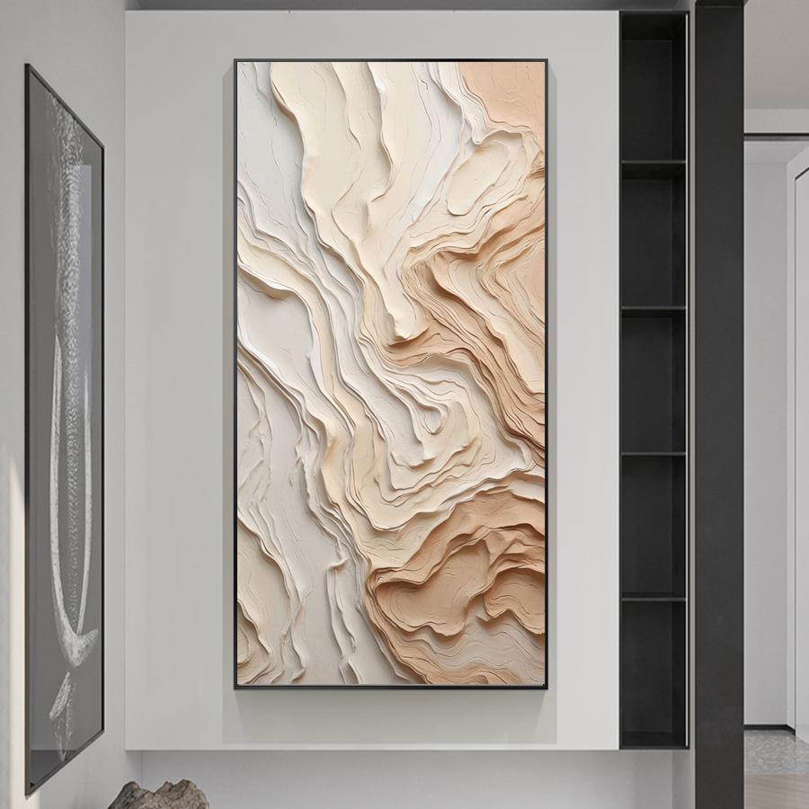 2D Flache Beige und Braune Linienwellen Wandkunst Drucke, Abstrakte Wandkunst, für Wohnzimmer Wanddeko, Kein Rahmen