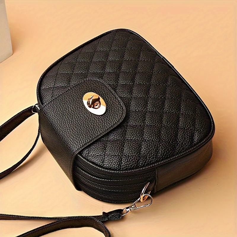 Small Quilted Crossbody Bag  Stylish PU Leather Shoulder Purse with Vintage Round Shape  Trendy Accent  Perfect for Daily Use