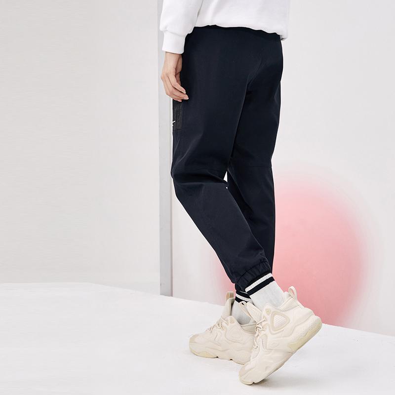 Anta Color Block Waistband Woven Casual Tapered Sports Pants Women bottoms Basic-Black 162218505-2