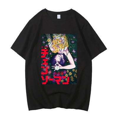 Chainsaw Man Reze Flower Scene Anime T-Shirt, Unisex Dark Fantasy Manga Streetwear Tee, 100% Cotton Casual Short Sleeve Top