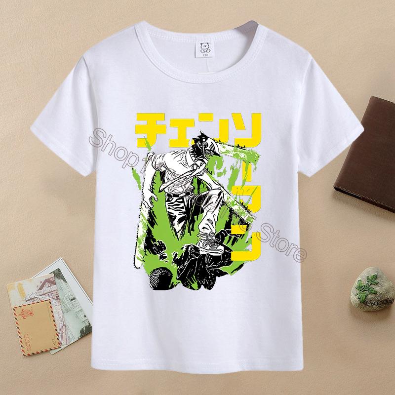 New Chainsaw Man Children T-shirts Anime Character Printed T-shirt Kids Casuals Sports Short Sleeves Tops Baby Boys Clothing