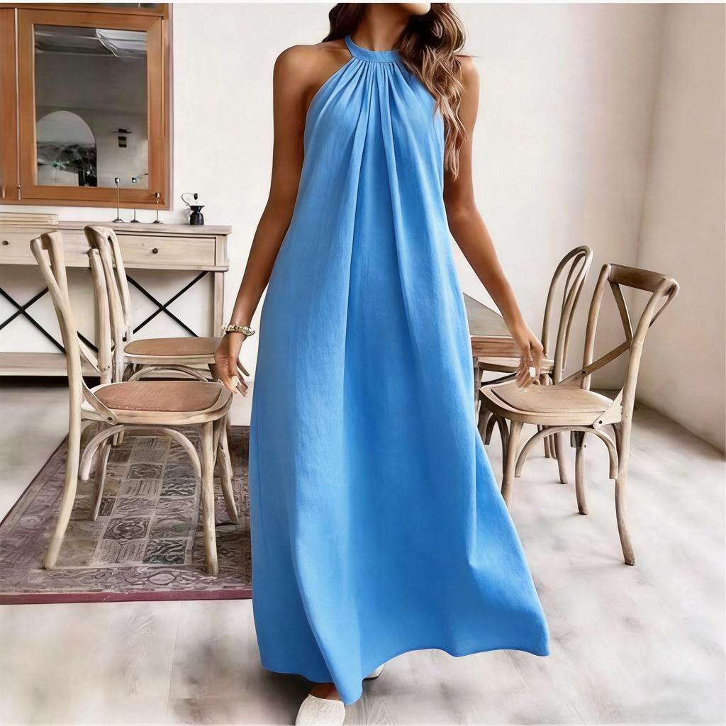 European and American style sexy neck halter dress solid color lazy loose dress, specially for elegant and long temperament