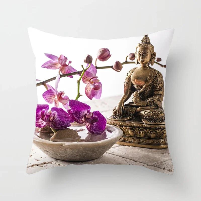 

Buddha statue Zen square pillowcase printed car sofa office chair simple home decoration,(4) 66x66cm