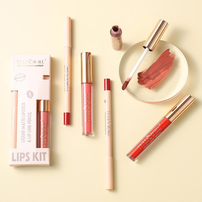 Dimshow Liquid Lip Gloss Lipliner Pencil Combination Durable Easy Makeup Matte Lipstick Velvet Lipliner Don'T Take Off Makeup