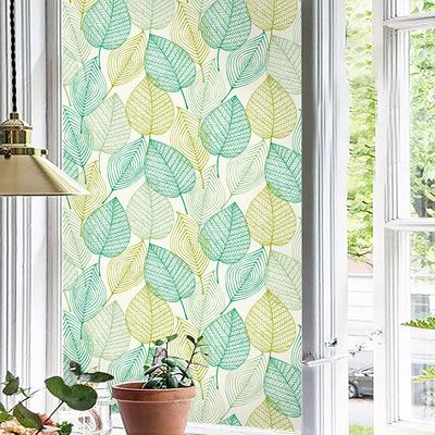 Green Leaves Window Film Privacy Static Cling Non Adhesive Film Stained Glass Vinyl Film Sun Blocking Window Sticker Decoration