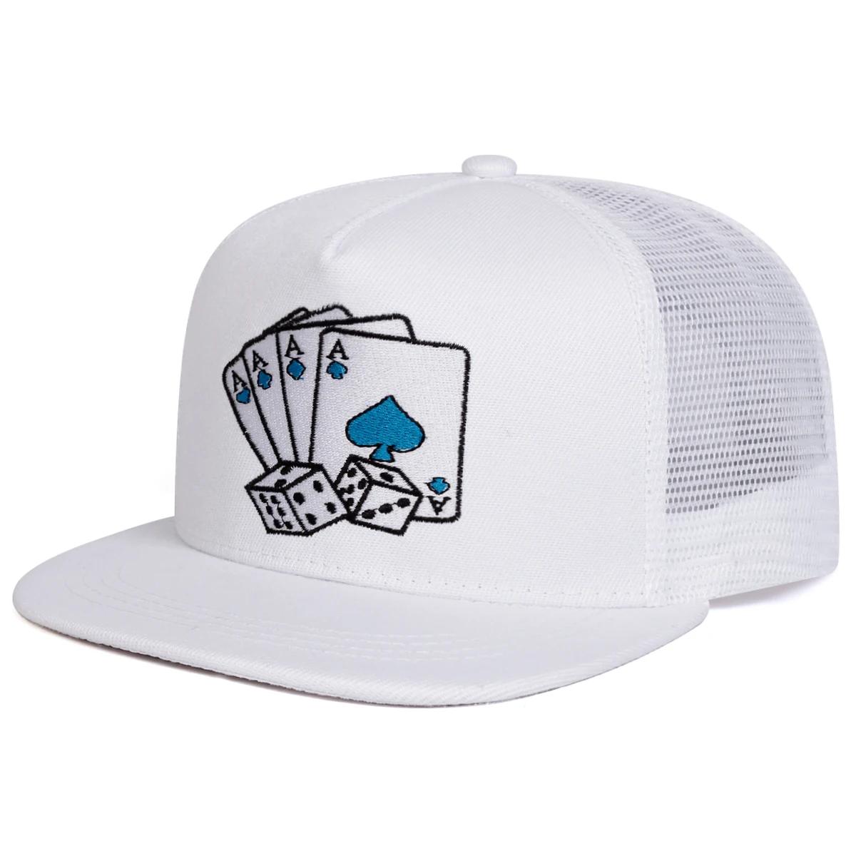 

Unisex Poker Card Embroidery Hip-Hop Net Hats Spring Summer Outdoor Adjustable Casual Baseball Caps Sunscreen Hat Sports Cap